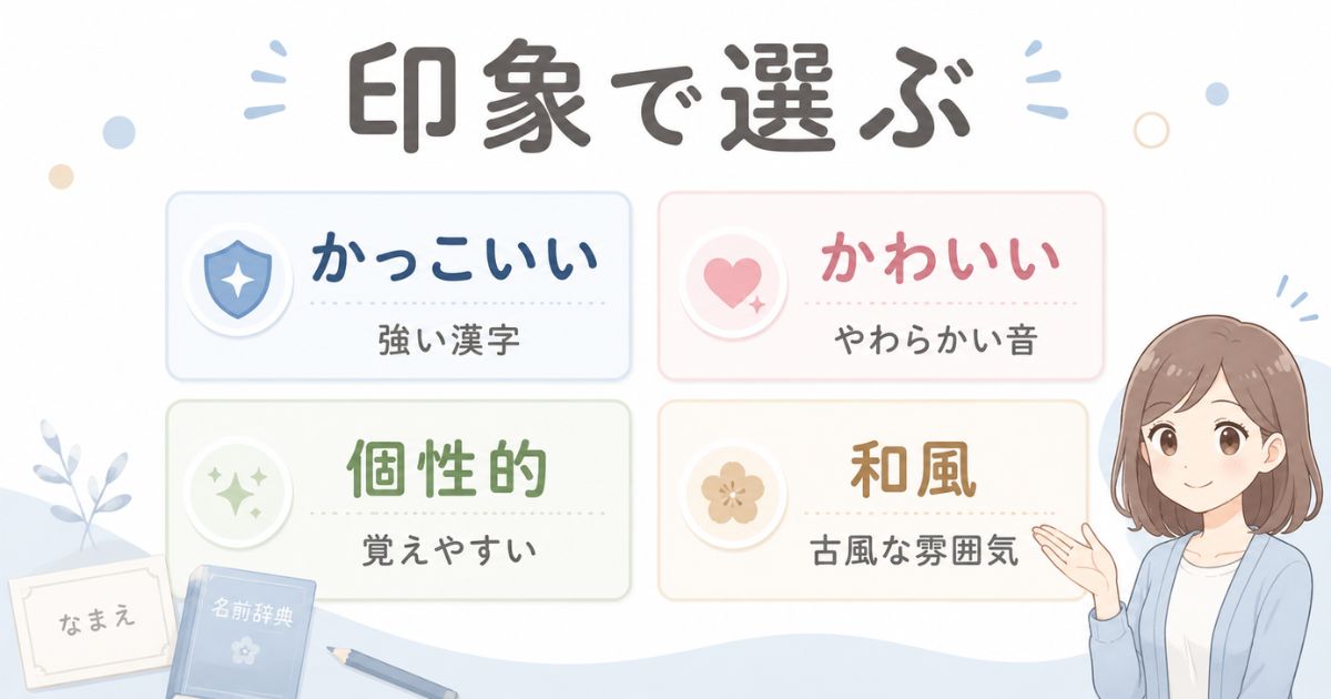 かっこいい・かわいい・個性的・和風など印象別に名前や苗字を選ぶ分類