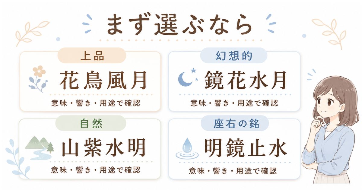 おしゃれな四字熟語を上品・幻想的・自然・座右の銘別に選ぶ早見表