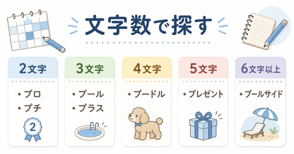 クロスワードで使いやすいぷから始まる言葉を文字数別に整理した図解