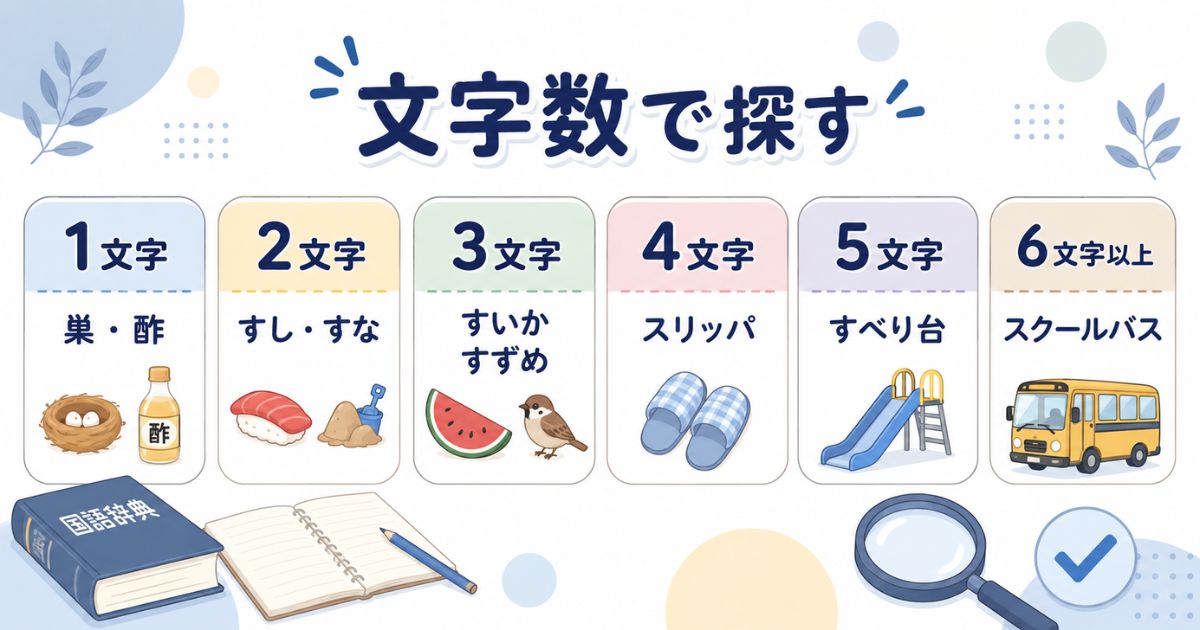 「す」から始まる言葉を文字数別に探すための一覧図解