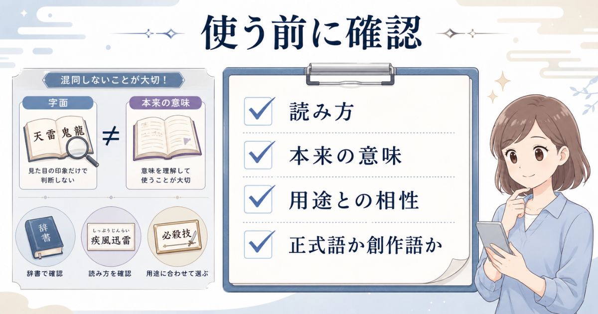 中二病風の四字熟語を使う前に読み方や本来の意味を確認する項目