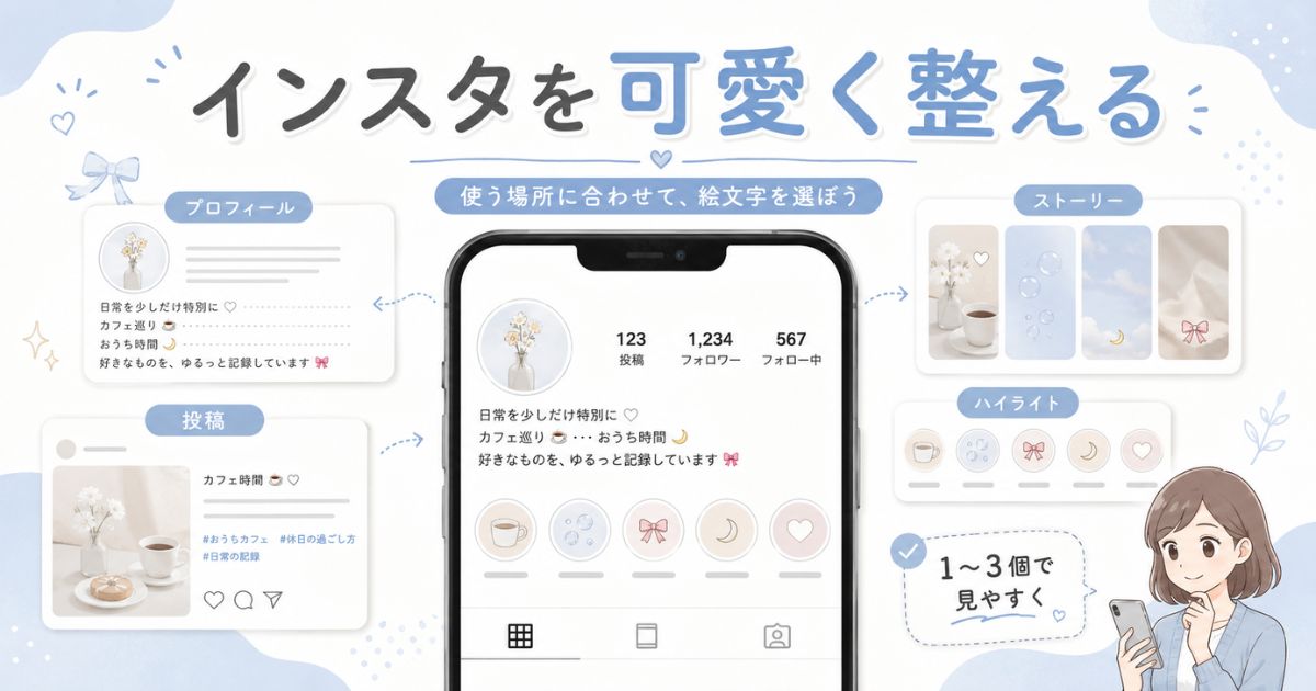 インスタのプロフィール・投稿・ストーリー・ハイライトを可愛い絵文字で整える方法