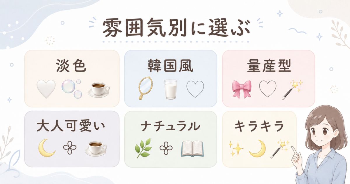 淡色・韓国風・量産型・大人可愛いなど雰囲気別の絵文字比較