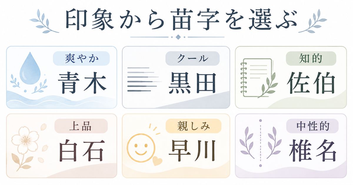 爽やか・クール・知的・上品・親しみ・中性的の印象別苗字分類