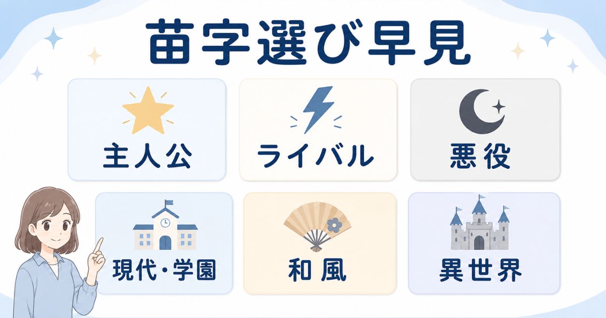主人公・ライバル・悪役・現代・和風・異世界に分けた苗字選びの早見図