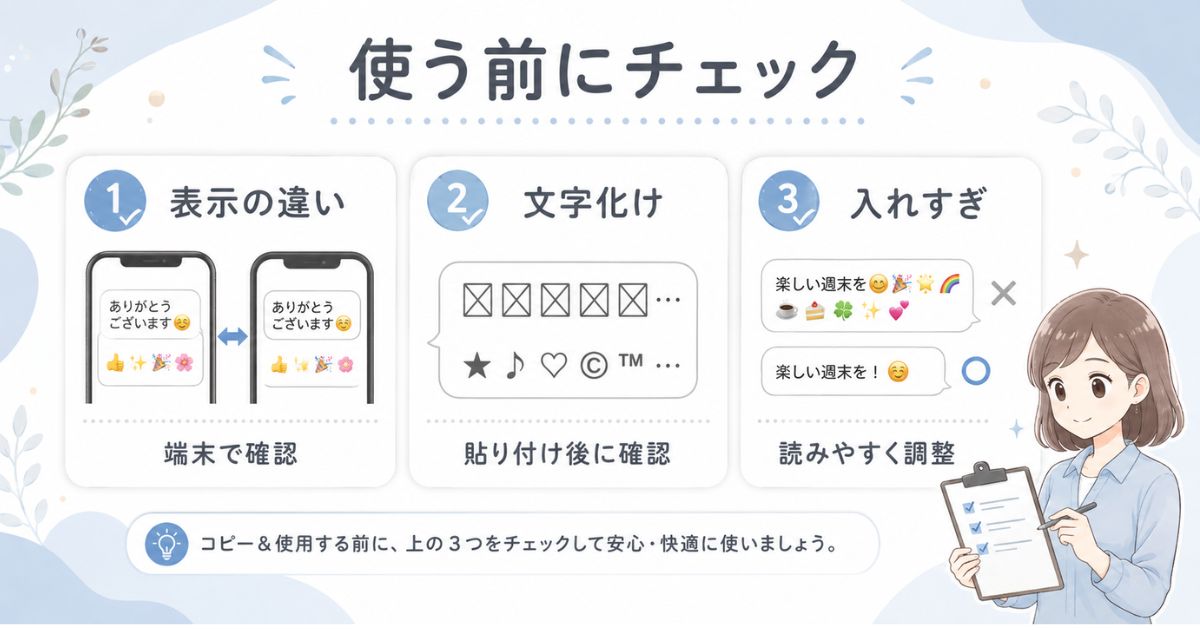 絵文字をコピペする前に確認したい表示差・文字化け・使いすぎの注意点