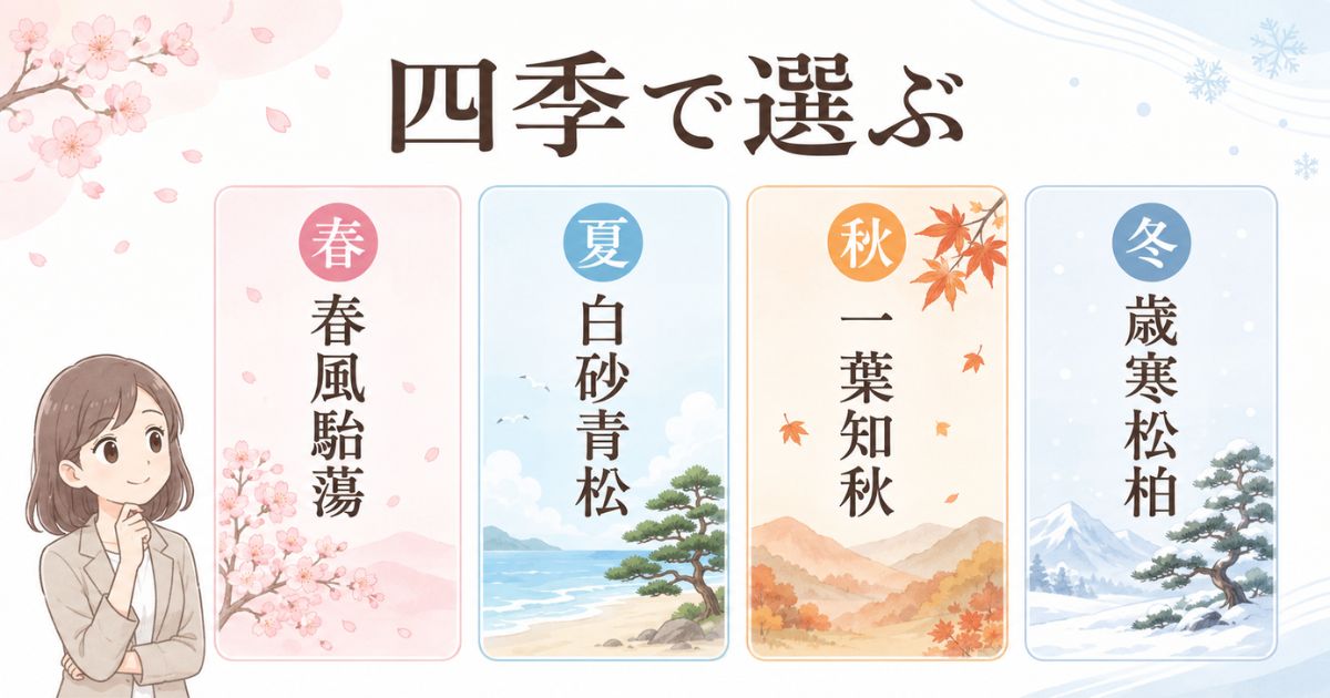 春風駘蕩・白砂青松・一葉知秋・歳寒松柏を四季別に示した早見図