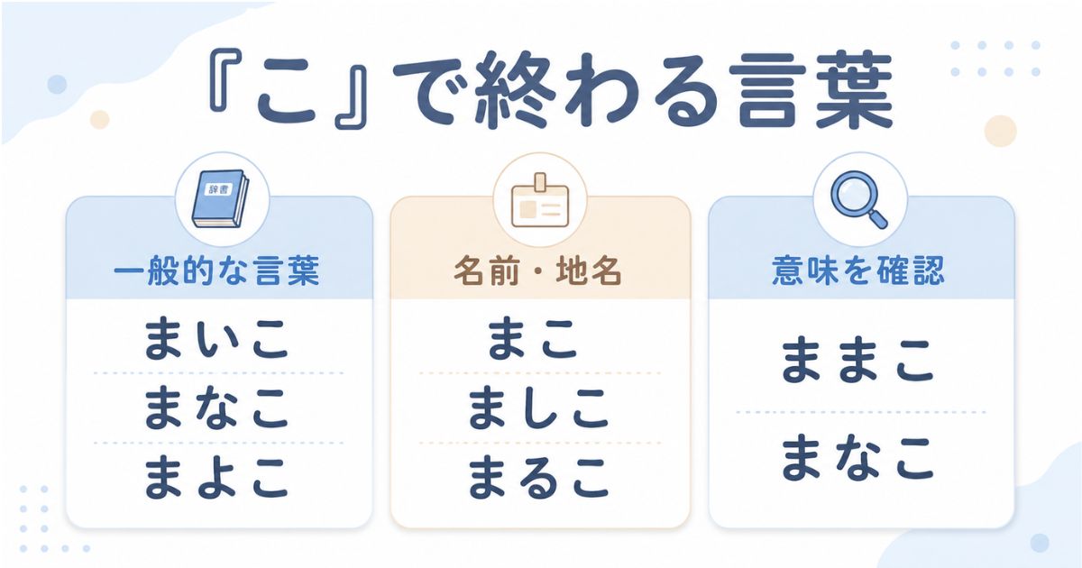 「ま」で始まり「こ」で終わる一般語・名前・地名の分類