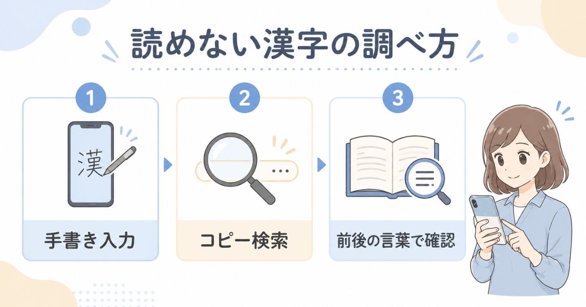 読み方が分からない難しい漢字を手書き入力・部首・画数・コピー検索で調べる流れ