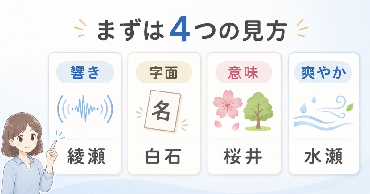 綺麗な苗字を響き・字面・意味・爽やかさの4視点で整理した図解