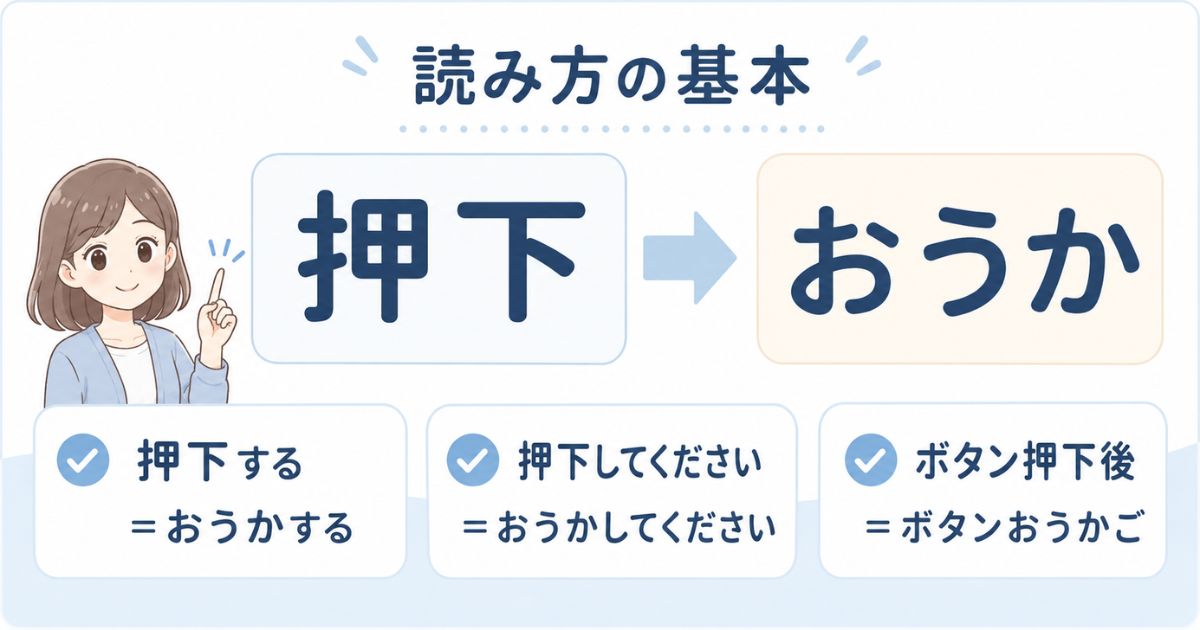 押下、押下する、押下してくださいの読み方を確認できる図解