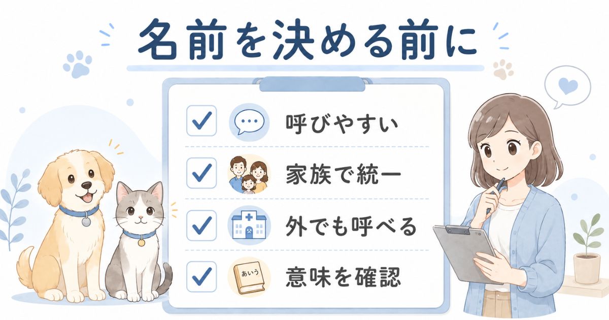 呼びやすさや家族での統一などペットの名前を決める前の確認事項