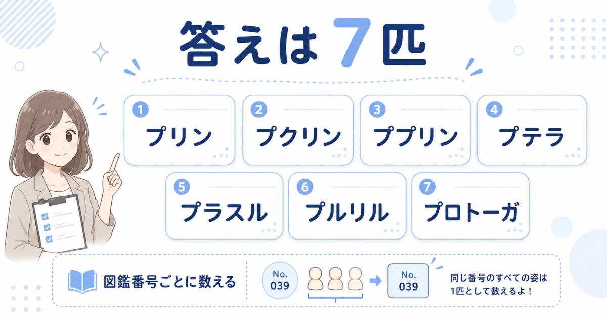 「プ」から始まるポケモン7匹の名前と数え方をまとめた一覧