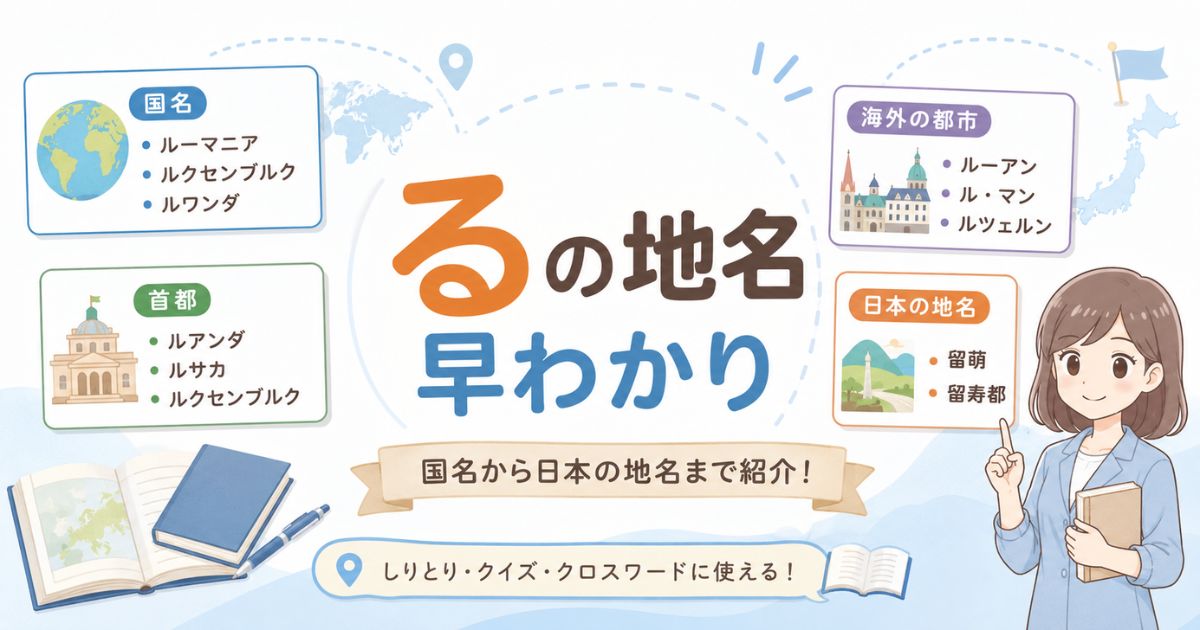 るから始まる国名や都市名、日本の地名の代表例を一覧でつかめる導入図解