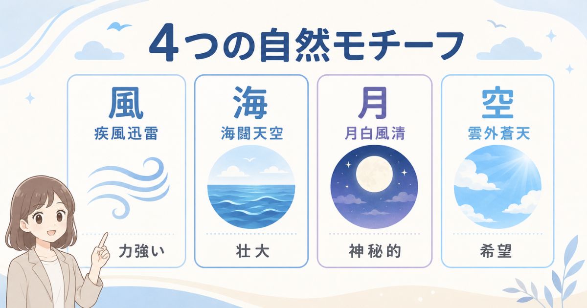 風・海・月・空の4つの自然モチーフと代表的な四字熟語