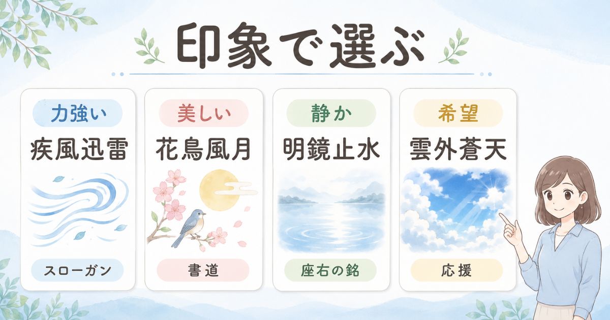 力強い・美しい・静か・希望の印象別に比較した四字熟語