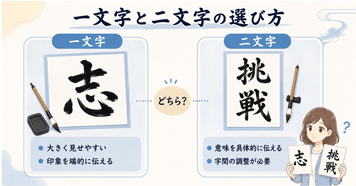 書道で使う一文字と二文字の特徴や向いている用途の比較