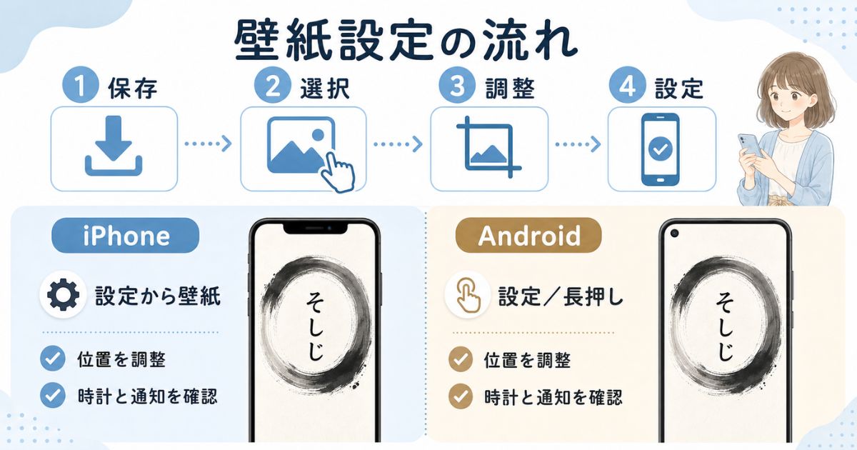 そしじの待ち受けをiPhoneとAndroidに設定する手順の比較
