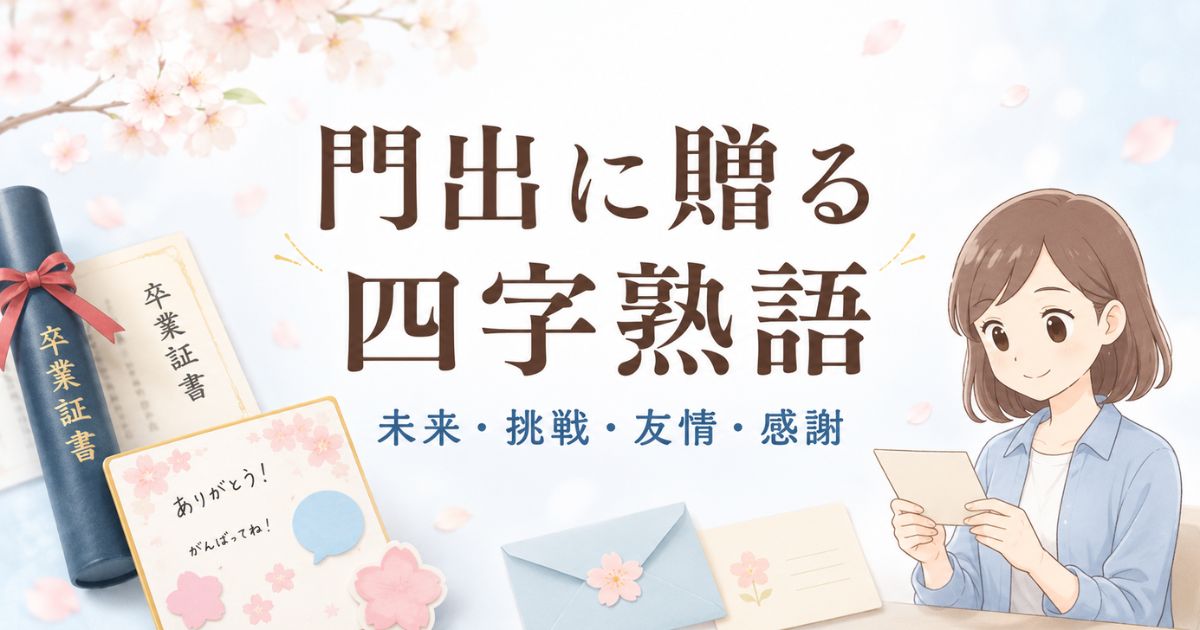 卒業の門出に贈る四字熟語を未来・挑戦・友情・感謝から選ぶ様子