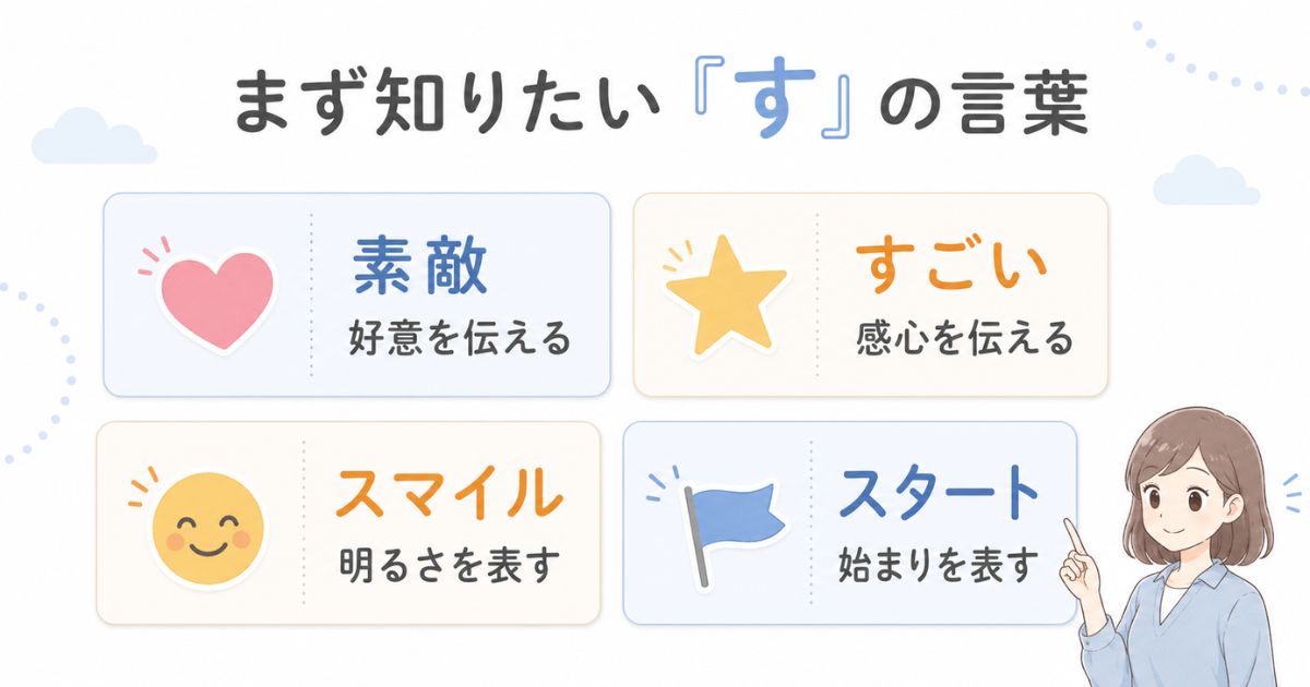 素敵・すごい・スマイル・スタートの意味と用途をまとめた基本図解