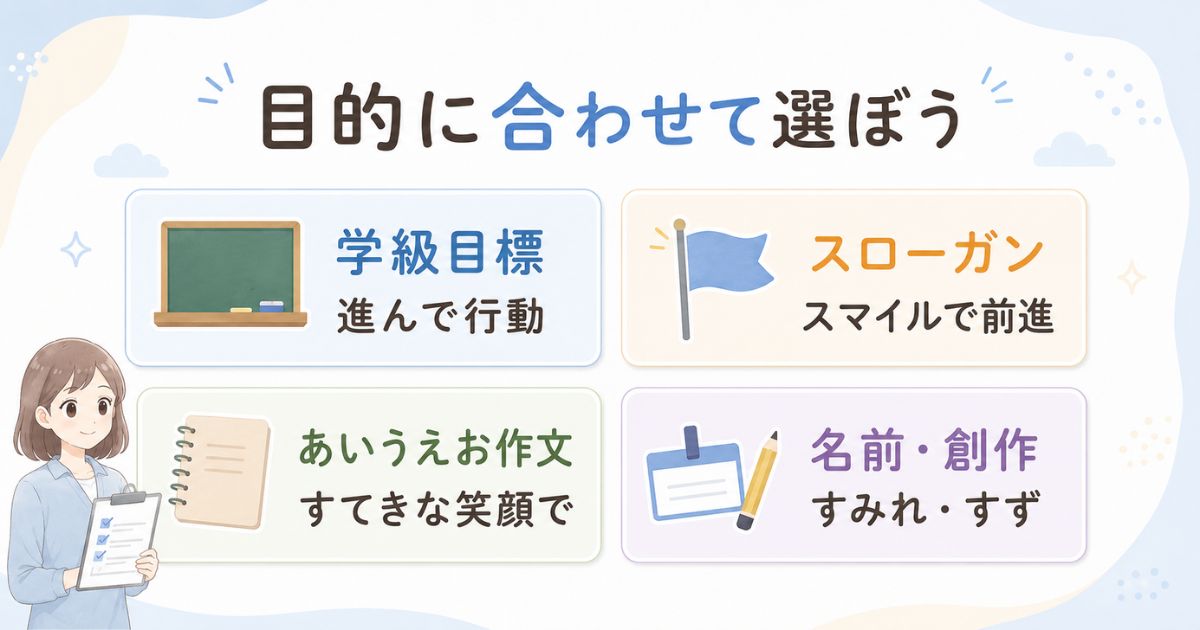 学級目標・スローガン・あいうえお作文・名前や創作に使える言葉の用途別分類