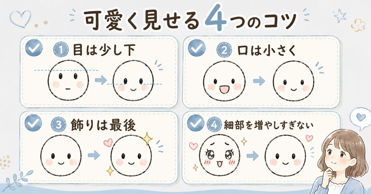 目や口の位置と飾りの量で手書き絵文字を可愛く見せるコツ