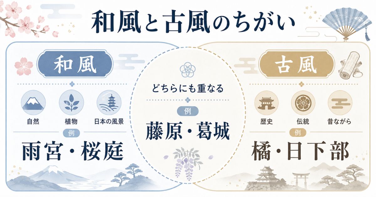 和風な苗字と古風な苗字の特徴と共通点を比較した図解