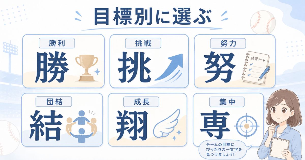 勝利・挑戦・努力・団結・成長・集中を表す野球向け漢字一文字の比較