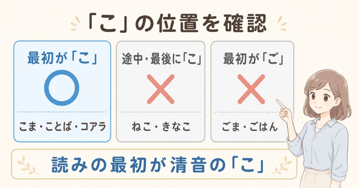 最初が「こ」の言葉と途中や最後が「こ」・濁音「ご」の違い
