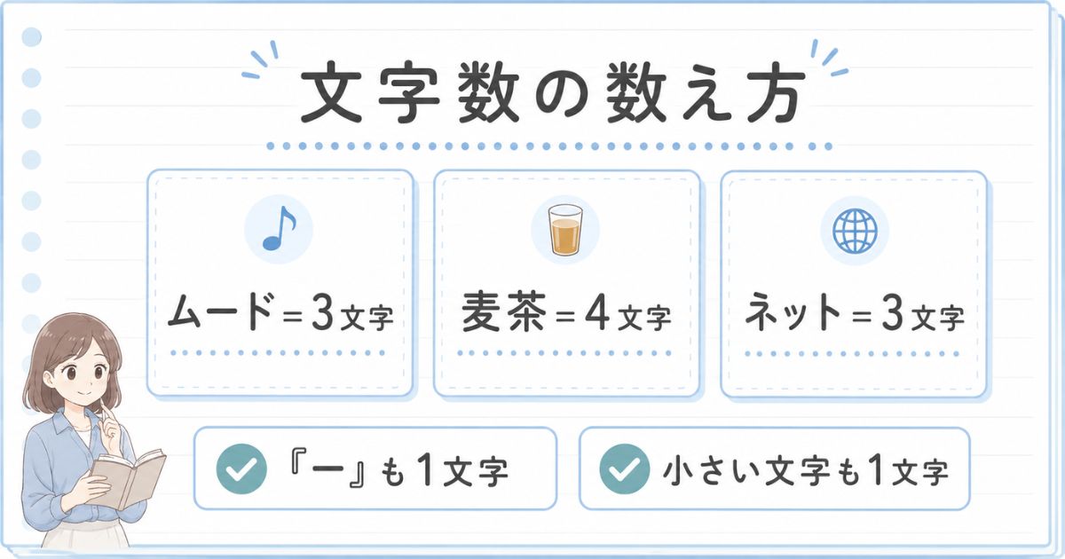 長音記号や小さい文字を含む文字数の数え方