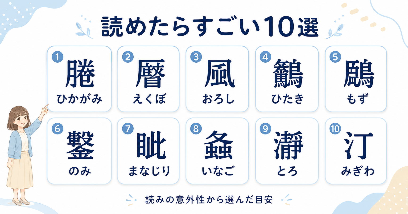 読めたらすごい一文字の難読漢字10選と読み方