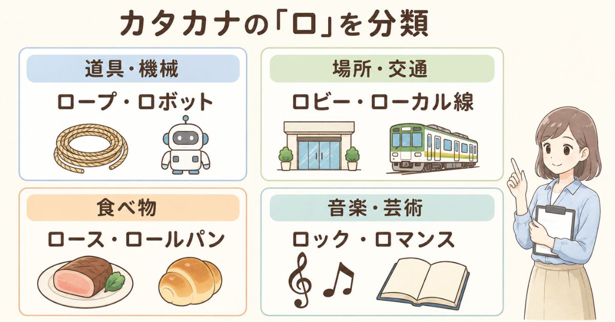 カタカナの「ロ」から始まる言葉を道具・交通・食べ物・芸術に分類した一覧