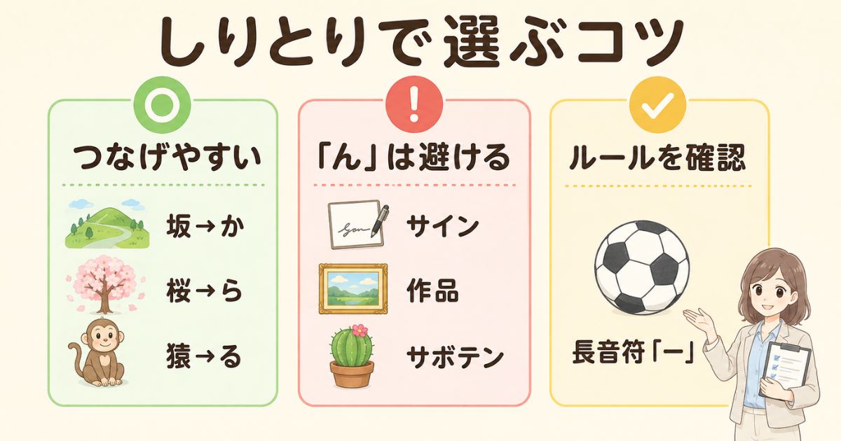 しりとりで使いやすい「さ」から始まる言葉と注意語の比較
