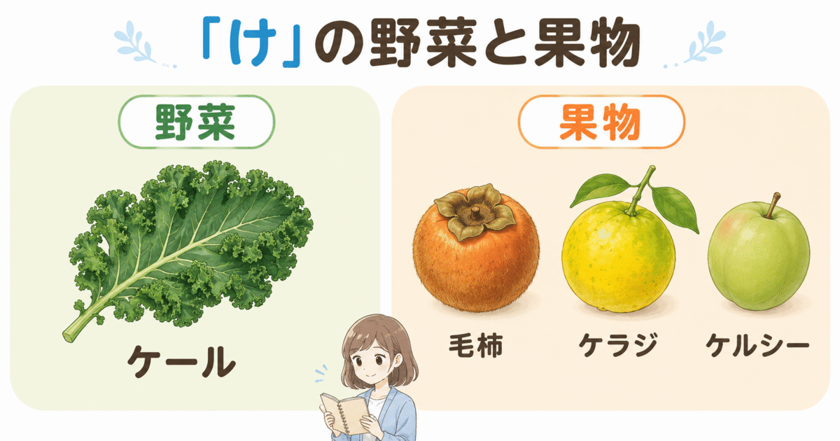 けから始まる野菜のケールと果物の毛柿・ケラジ・ケルシー