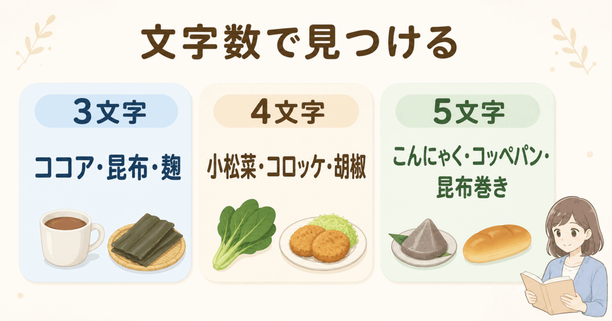 「こ」から始まる3文字・4文字・5文字の食べ物比較