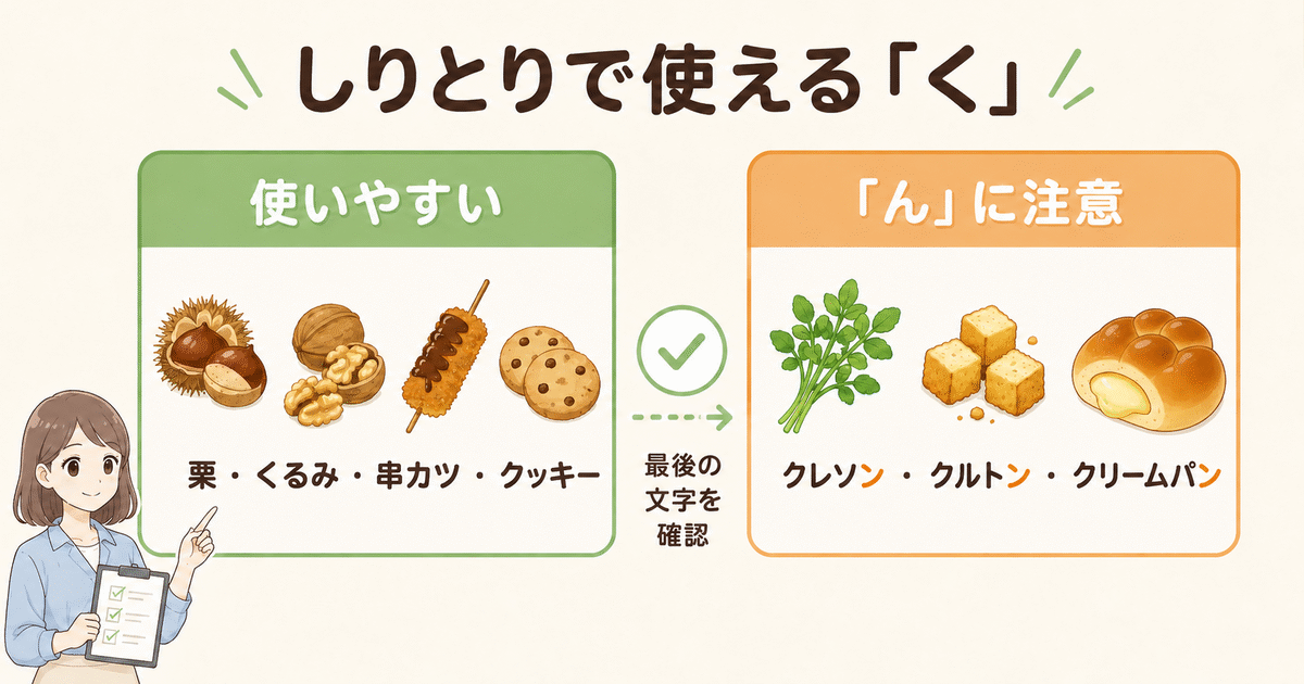 しりとりで使いやすい食べ物と「ん」で終わる食べ物の注意点