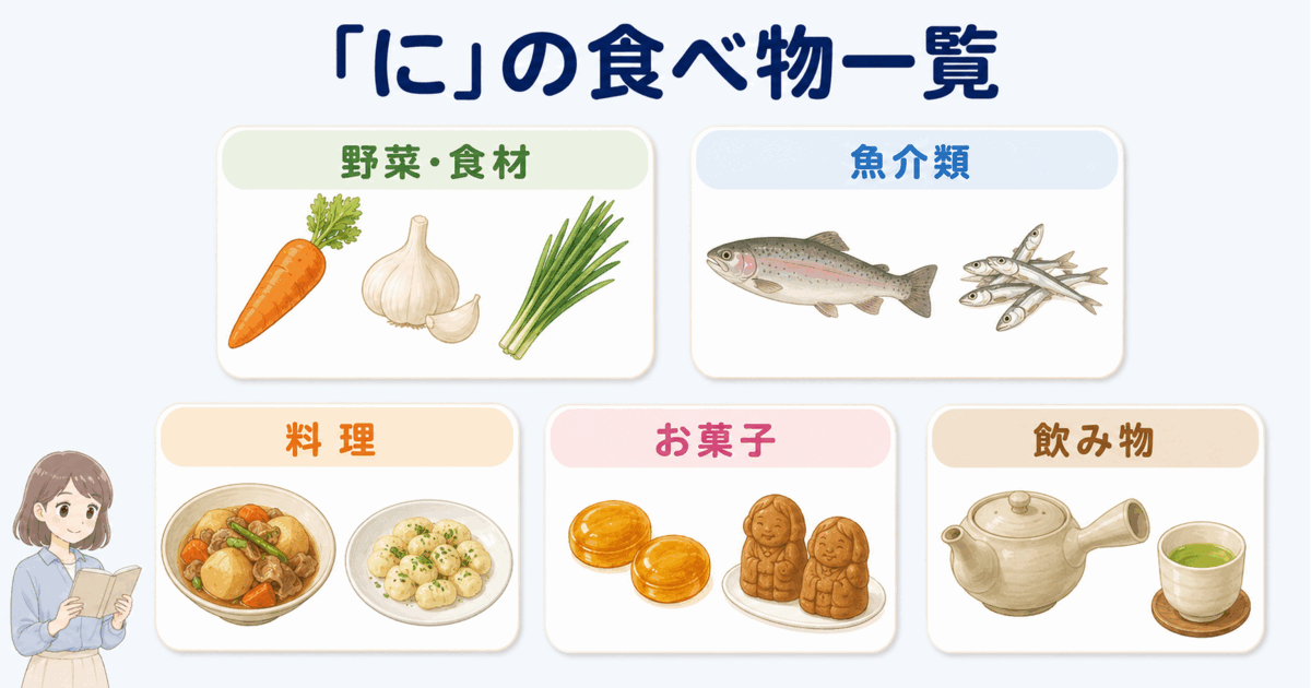 にから始まる食べ物を野菜・食材、魚介類、料理、お菓子、飲み物に分けた一覧