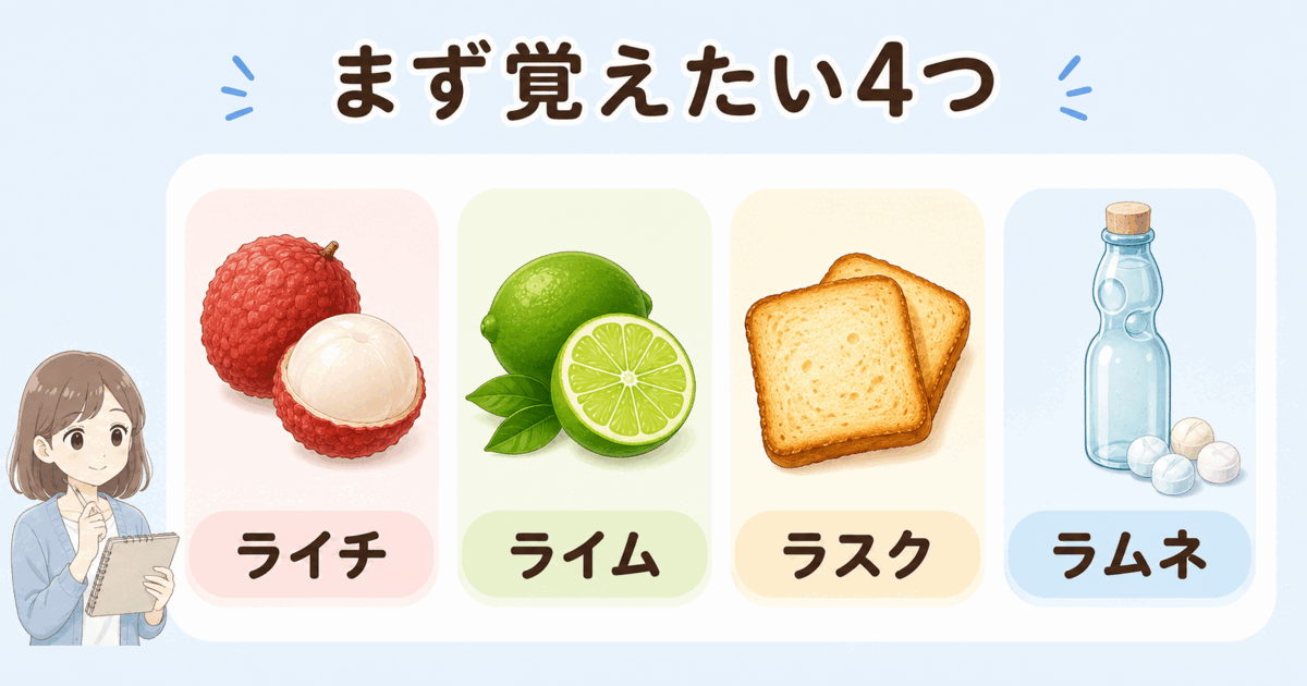 ライチ・ライム・ラスク・ラムネのしりとりとラーメンの注意点
